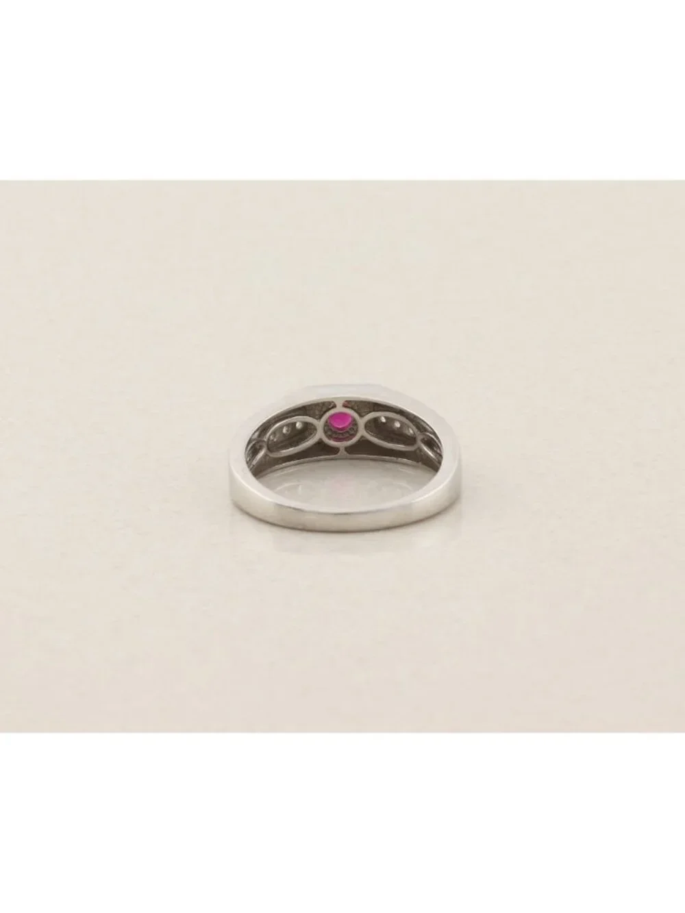 Men's Sterling Silver Natural Ruby & White Zircon Ring Size 12 1/4